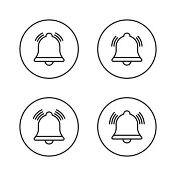 Notification bell outline icon set. Alarm, reminder, and alert symbol in circular line vector