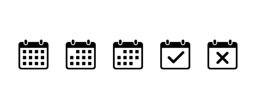 Calendar and event check, and cancel marker icon. Schedule, checkmark and cross mark agenda symbol vector