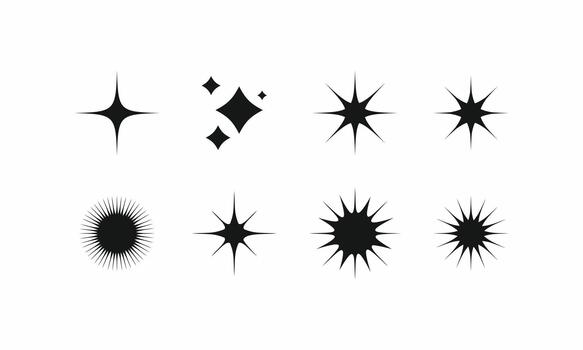 brillar estrella, destello, y brillar colocar. celestial, magia, rayos de sol, y brillante Starburst íconos para brillo, resumen instinto, y de moda diseño vector