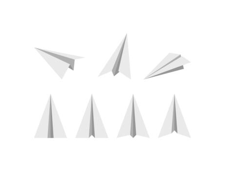 Realistic paper airplane set with subtle shading and shadows, depicting various folded styles, perfect for concepts like travel, communication, success, and delivery services vector