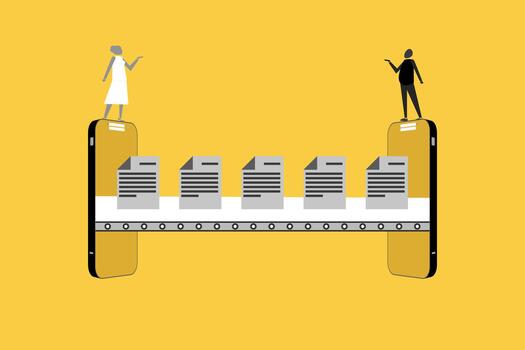 File transfer and data sharing. Moving and copying a digital document from one folder to another. Information exchange, documentation, and archive management. vector