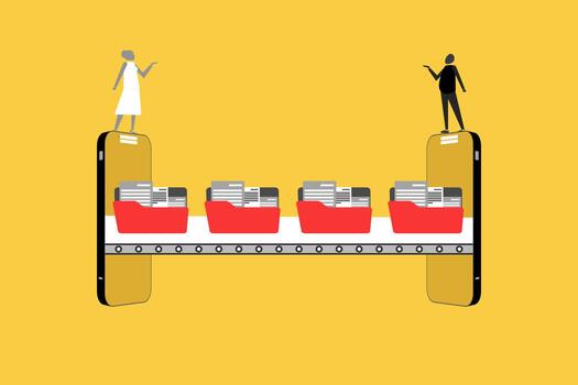 File transfer and data sharing. Moving and copying a digital document from one folder to another. Information exchange, documentation vector