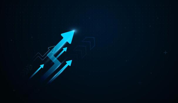 A Modern Multiple glowing arrows climb diagonally, representing rising profits and accelerating performance. with Futuristic blue arrows soaring upward, symbolizing powerful finances vector