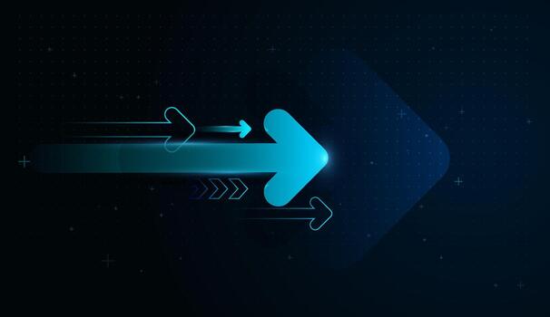 A Glowing arrows move horizontally, representing steady progress and streamlined financial operations. and blue arrows race forward on a dark Background, visualizing innovation vector