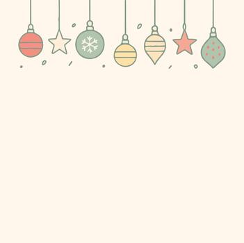 Charming hand drawn christmas ornaments and stars suspended from delicate strings against a soft neutral background vector