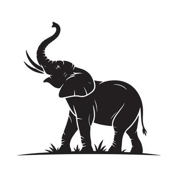 an elephant is standing in the grass with its trunk up vector