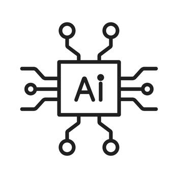 AI Chip Microprocessor Hardware Line Icon vector