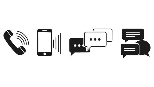 Icons representing communication methods phone call smartphone and text messaging bubbles vector
