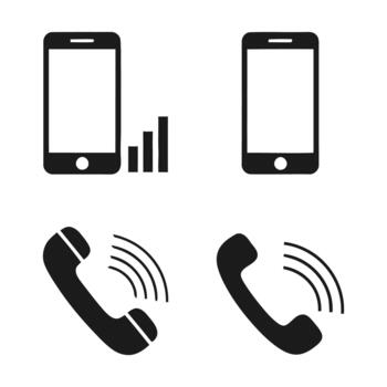 Icons representing smartphone and telephone call functions with signal strength indicator vector