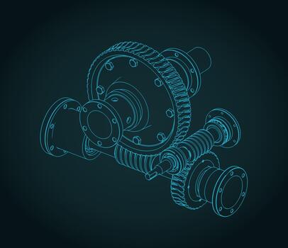 Worm gearbox mechanism and structure isometrivc blueprint vector
