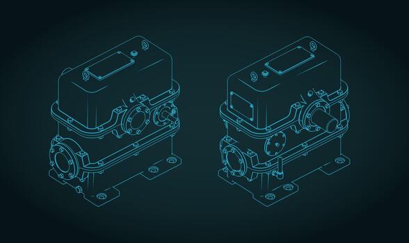 de dos etapas gusano caja de cambios isométrico planos vector