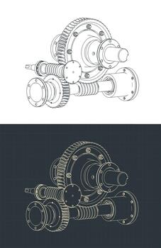 gusano caja de cambios mecanismo y estructura isométrico dibujos vector
