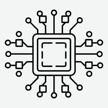 Stylized line art icon of a microprocessor chip vector