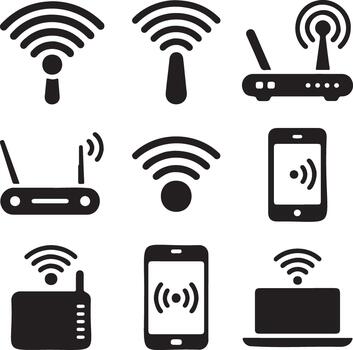 colección de Wisconsin fi y enrutador íconos para red conectividad vector