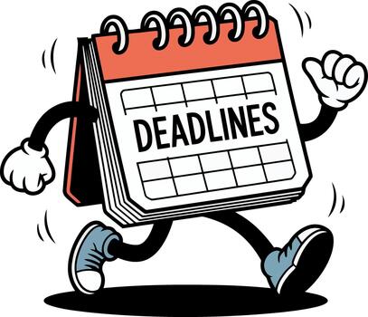 Cartoon calendar with word deadlines running on white background character vector