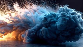 dynamisk kollision av brand och is rök moln, abstrakt energi explosion, bakgrund video