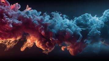 resumen rojo y azul fumar colisión fondo, tinta gota explosión en oscuro agua, textura video