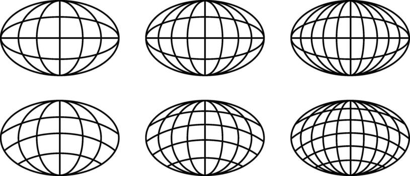 Globe Icon Set, Word Icon Set, Globe Black and White Line Bundle vector