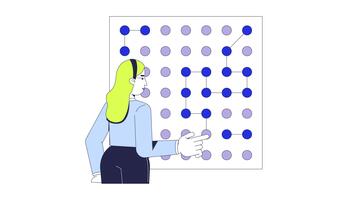 Daten Wissenschaftler Analysieren Algorithmus Wege 2d Animation. Muster Erkennung. Frau Analytiker Rückverfolgung in Verbindung gebracht Punkte Logik animiert Charakter Karikatur eben Konzept Metapher 4k isoliert auf Weiß video