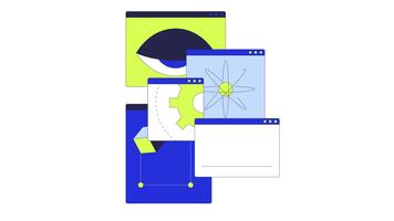 Daten Wissenschaft Schnittstelle 2d Animation. statistisch Modellieren. Algorithmus Maschinenbau. Maschine Lernen. mehrere schwebend Netz Fenster animiert Karikatur eben Konzept Metapher 4k isoliert auf Weiß video