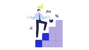 matematik lärare klättrande matematisk tillväxt steg 2d animation. statistisk Graf. algebra vetenskap studie. matematiker man animerad karaktär tecknad serie platt begrepp liknelse 4k isolerat på vit video