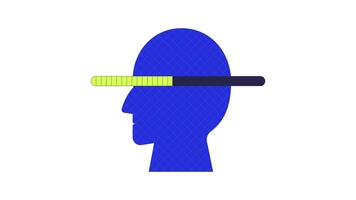 data bearbetning med läser in bar 2d animation. blå huvud silhuett med framsteg bar. uppdatering indikator. webb lastare. maskin inlärning animerad tecknad serie platt begrepp liknelse 4k isolerat på vit video