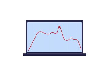 Red line graph on laptop screen 2D cartoon object animation. Statistical trend. Data analysis. Business metrics. Analytics peak. Chart visualization animated flat colorful 4K isolated on white video