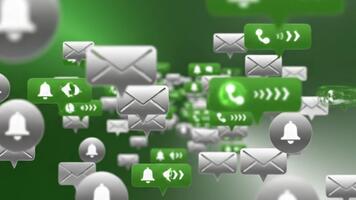 skaffa sig anmälda med dynamisk flytande e-post varningar, motta meddelanden och påminnelser med modern underrättelse bubblor på grön och grå bakgrund video