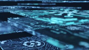fantastisk digital krets styrelser flytande i en trogen cyberrymden nätverk, förmedla modern teknologi med en professionell och dynamisk känna video