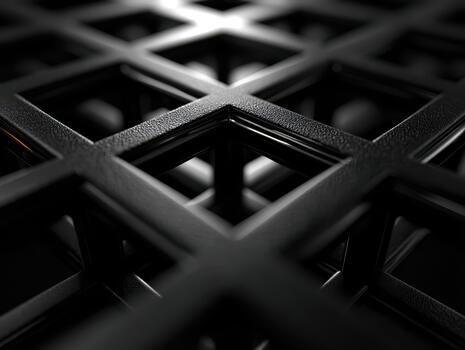 resumen de cerca de enclavamiento negro geométrico cuadrícula con un texturizado superficie, creando un moderno y pulcro visual efecto, enfatizando profundidad y simetría para un contemporáneo diseño foto