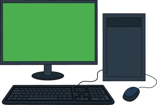 un escritorio ordenador personal con un monitor, teclado, y ratón en un oficina escritorio ilustra moderno negocio tecnología vector