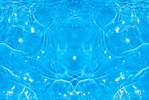 Blue water with ripples on the surface. Defocus blurred transparent blue colored clear calm water surface texture with splashes and bubbles. Water waves with shining pattern texture2 photo