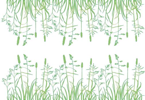 Seamless pattern with wild grass and green leaves. Abstract pattern of spring and summer grass. Green and white background for wallpaper, fabric, packaging vector