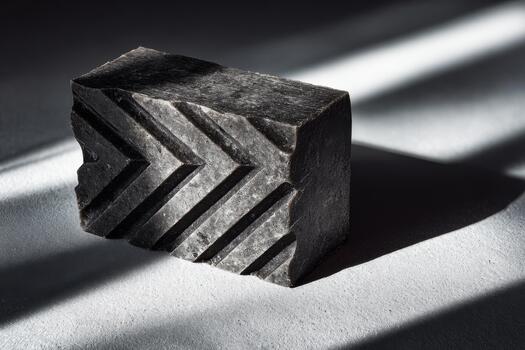 Geometric Black Block with Textured Chevron Patterns Casting Shadows in Soft Light photo