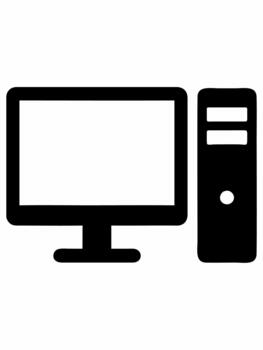 Silhouette illustration of a desktop computer and monitor vector