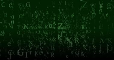tal och brev rullning tvärs över en grön skärm. slinga video