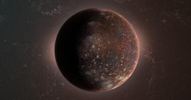 callisto, jupiters måne, roterande i dess egen bana i de yttre Plats video