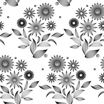 seamless pattern of floral graphic elements and bouquets of flowers, stylized image, handmade botanical pattern for fabric, paper, wallpaper, various halftone vector