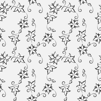 seamless pattern of floral graphic elements and bouquets of flowers, stylized image, handmade botanical pattern for fabric, paper, wallpaper, gray backgrounds vector