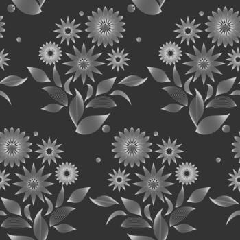 seamless pattern of floral graphic elements and bouquets of flowers, stylized image, handmade botanical pattern for fabric, paper, wallpaper, halftone vector
