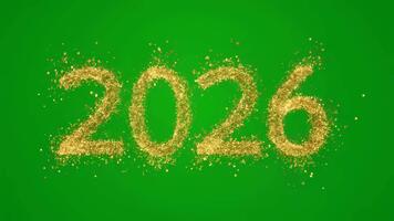 2026 flotante dorado partículas formando el año con suave a la deriva polvo en un limpiar verde pantalla fondo, Perfecto para festivo superposiciones, croma llave efectos, y movimiento gráficos video