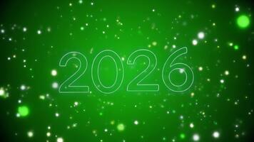 neón brillante contorno de 2026 con suave pulsante ligero y flotante energía partículas en un limpiar verde pantalla croma efecto para suave movimiento gráfico superposiciones video