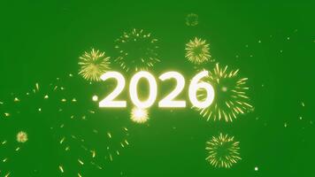 2026 subtil fyrverkeri gnistor drivande Bakom lysande siffror på en rena grön skärm krom nyckel med slät fest skimmer för festlig rörelse grafik och händelse visuella video