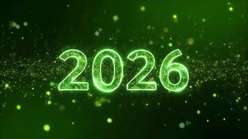 2026 flytande holografiska tal lysande ovan en rena grön skärm krom nyckel med mjuk partikel rörelse för trogen överlägg och händelse visuella video