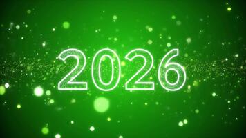 2026 flytande holografiska tal lysande på en rena grön skärm krom nyckel med mjuk partikel rörelse för trogen överlägg och händelse visuella video