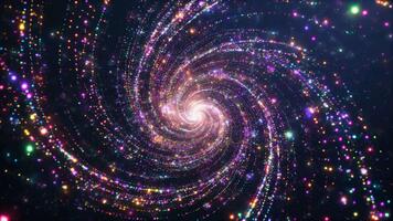 fascinerande kosmisk spiral galax av vibrerande gnistrande partiklar strömmande genom djup Plats en dynamisk och färgrik virvel av ljus energi video