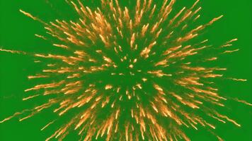 exploderande ljus orange partiklar brista utåt i en spektakulär supern effekt på en grön skärm bakgrund representerar en kosmisk explosion eller en eldig detonation video