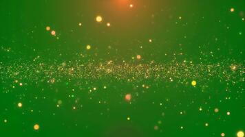 scintillante d'oro polvere particelle fluente nel un' vorticoso galattico nebulosa contro un' in profondità verde pendenza sfondo con delicato leggero effetti video