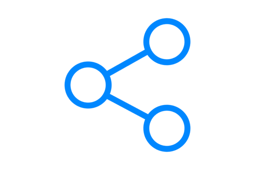 Simple blue line art icon representing a share or connection concept with three interconnected nodes, isolated on transparent background png