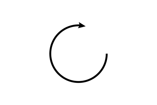 Simple black curved arrow icon showing a counterclockwise rotation or refresh motion, isolated on transparent background png
